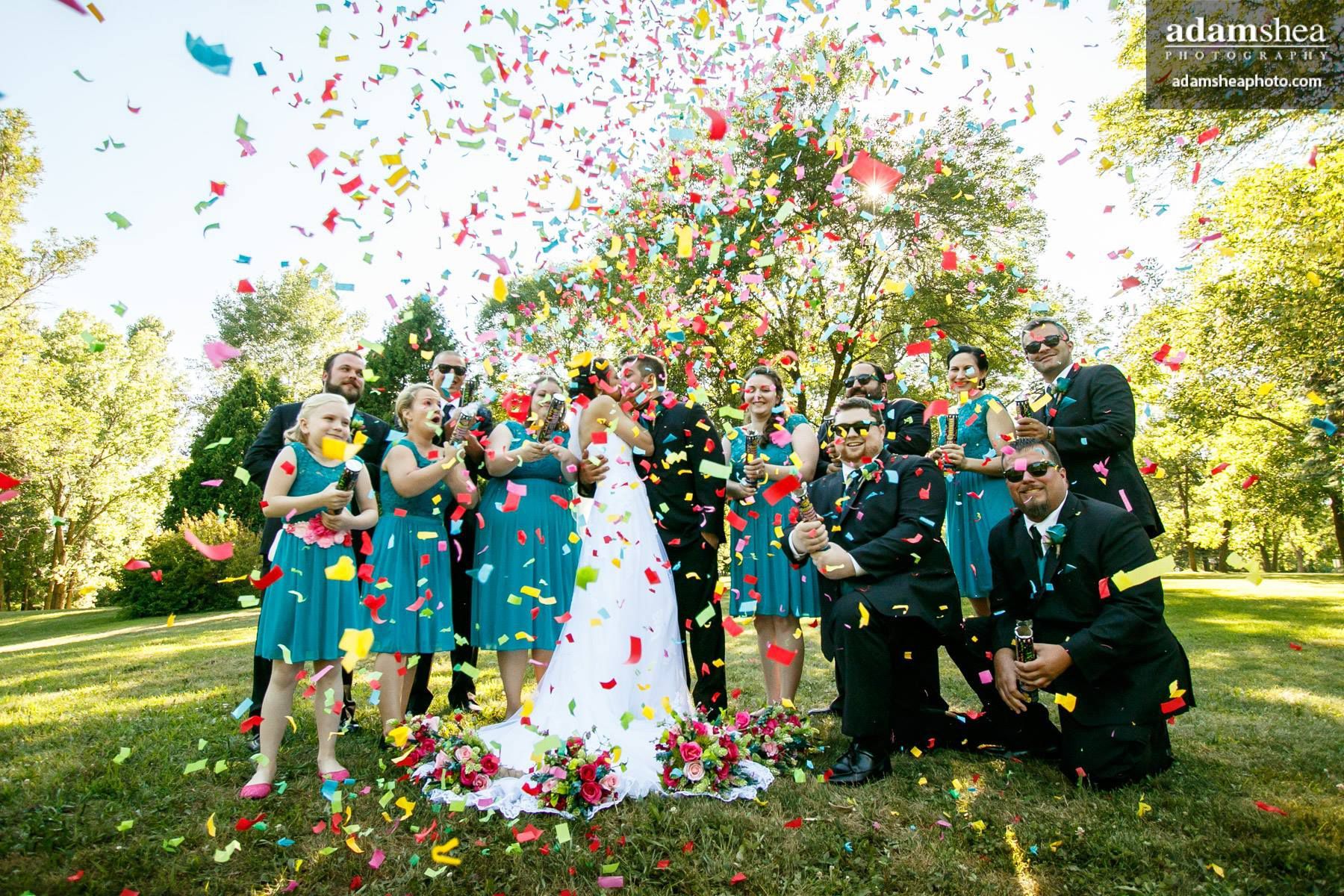 Appleton DJs, DJs in Appleton, coffetti cannon with wedding party.