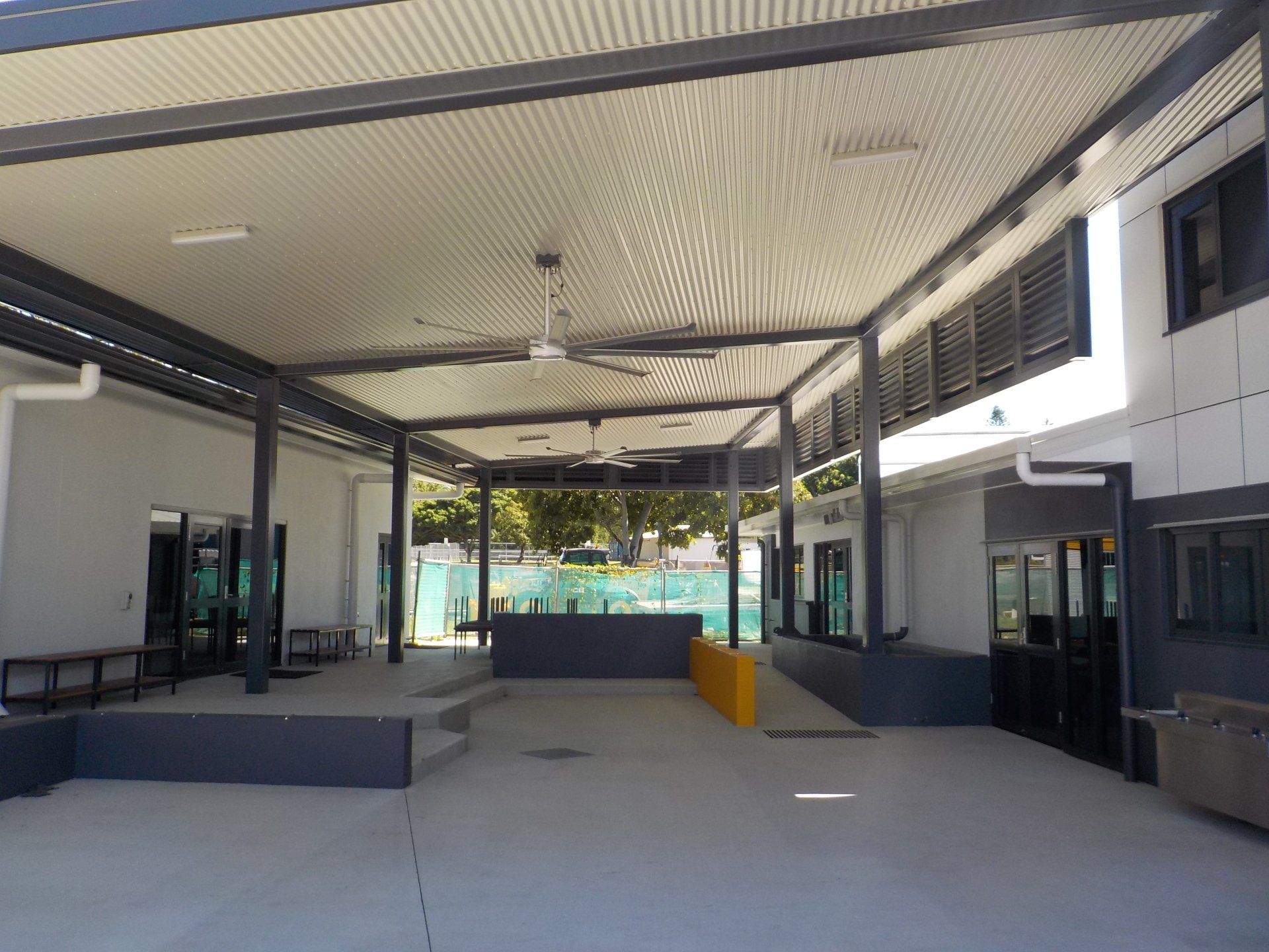school cafeteria area with fresh paint