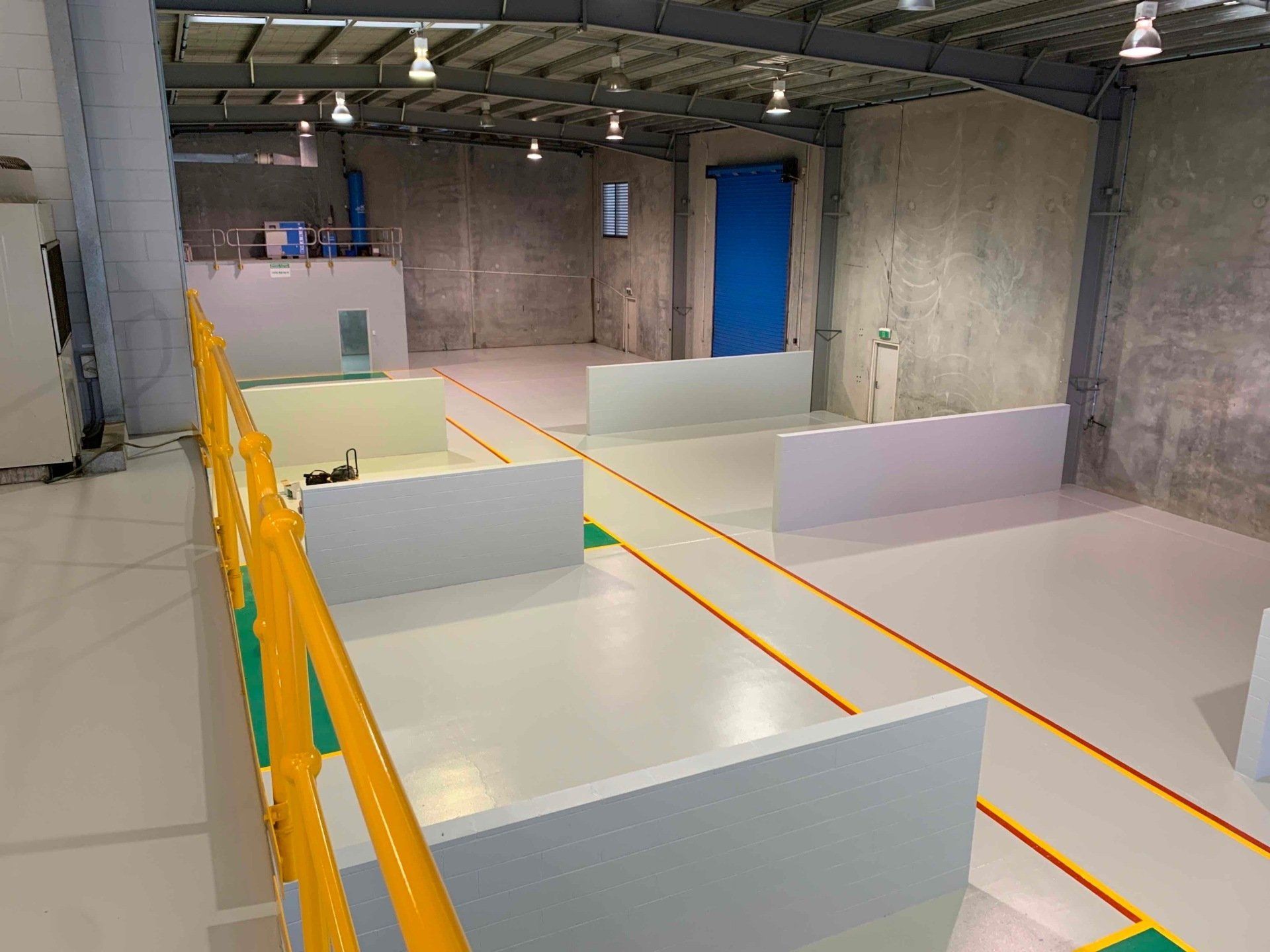 flake flooring inside business warehouse