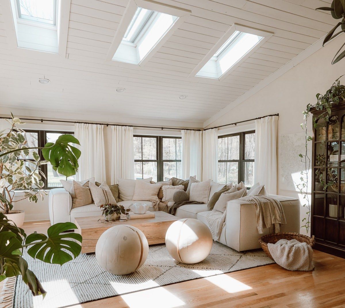 A roof with a lot of skylights on it