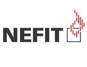 Het nefit logo is zwart en rood met een hart in het midden.