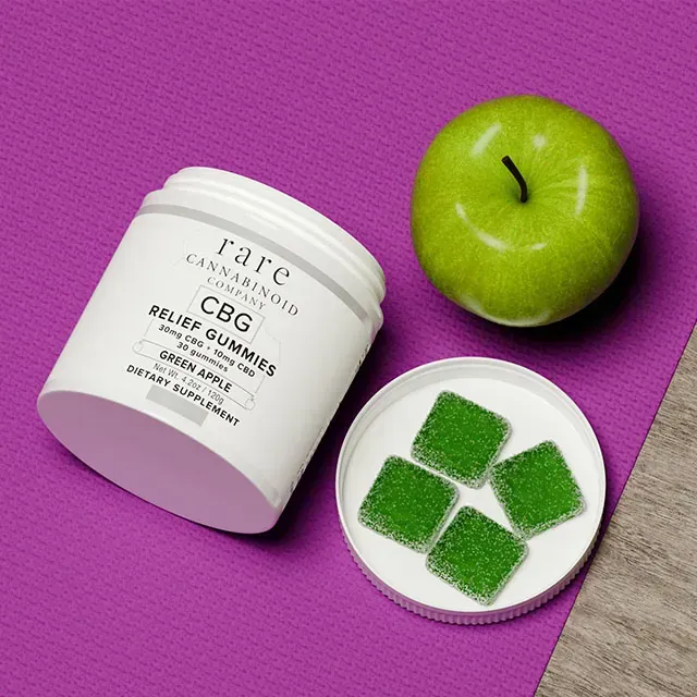 A jar of green apple cbg relief gummies