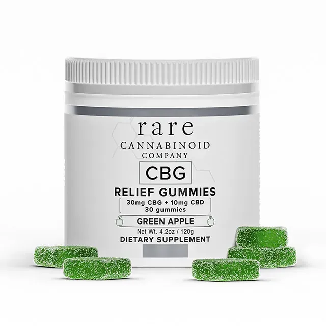 A jar of green apple cbg relief gummies