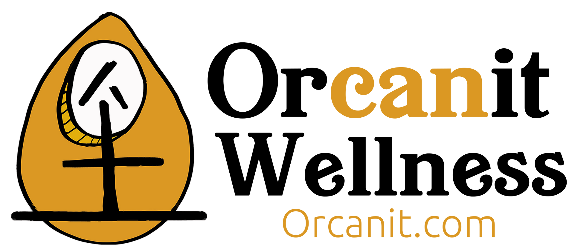 The logo for orcanit has a tree and a cross on it.
