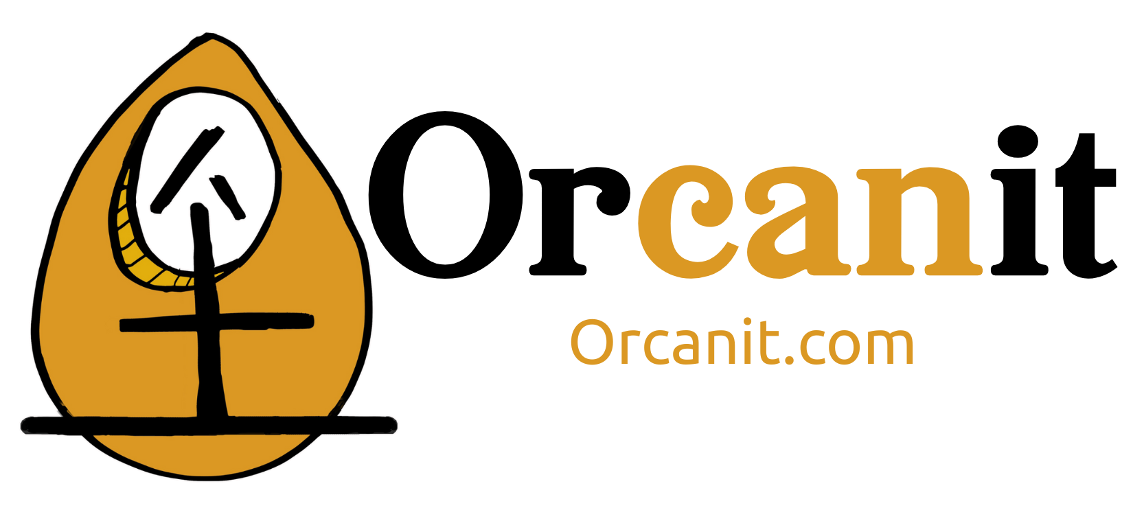 The logo for orcanit wellness has a tree and a cross on it.