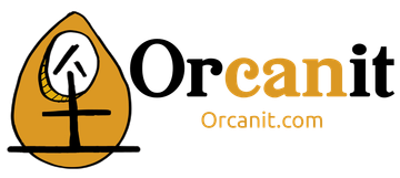 The logo for orcanit wellness has a tree and a cross on it.