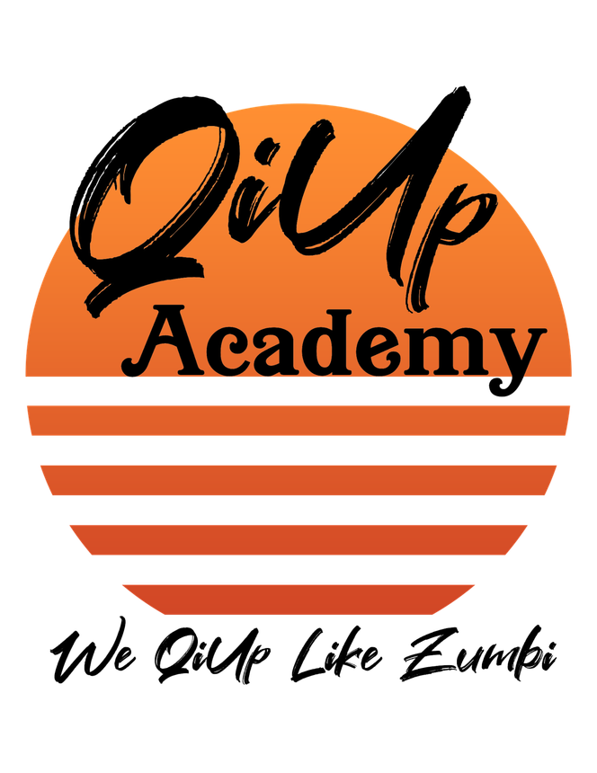 A logo for qi up academy that says we qi up like zumbi