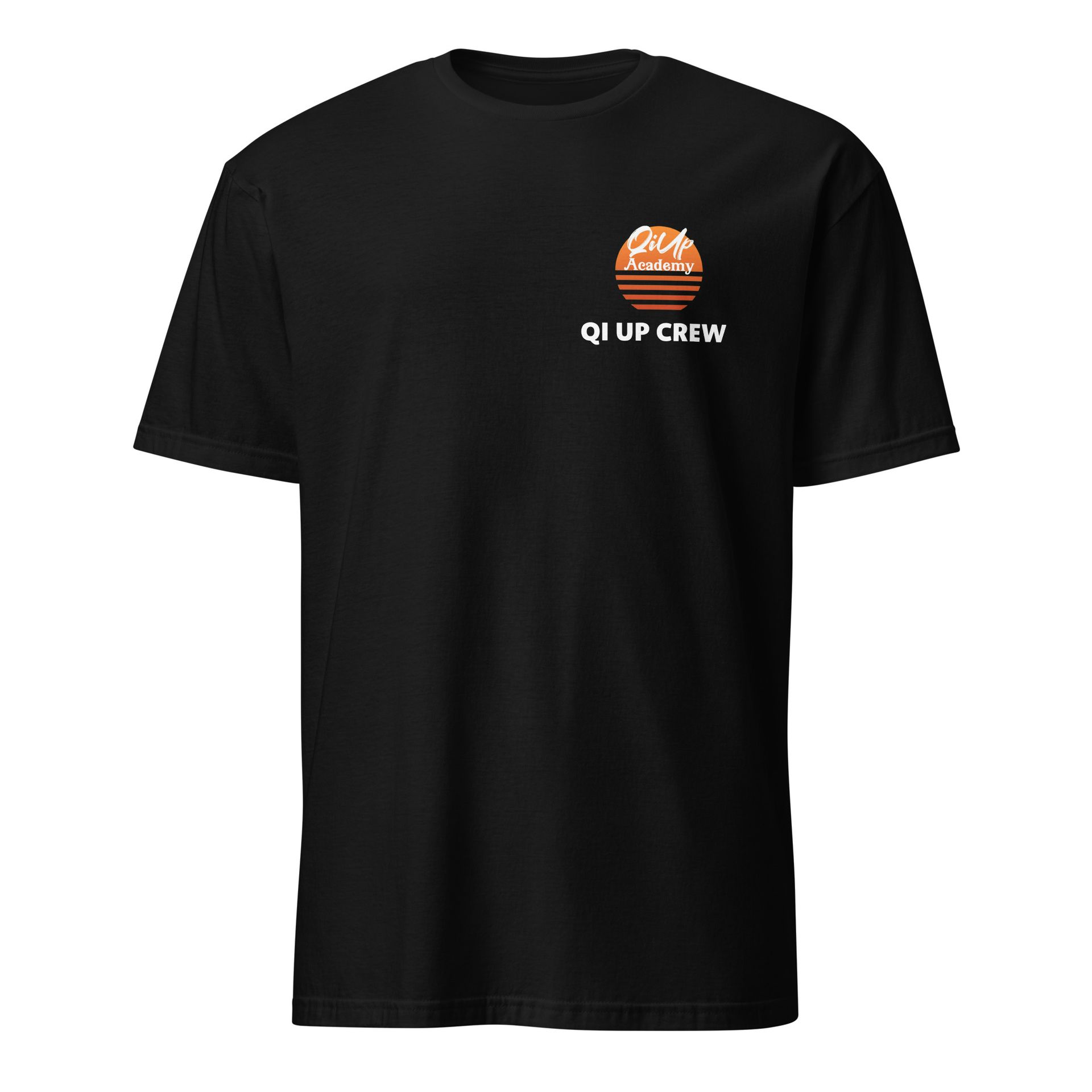 The back of a black t-shirt with chinese writing on it