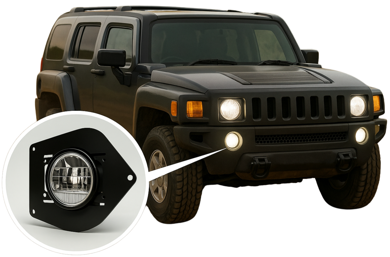 H3 fog light adapter installed