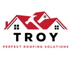 A logo for troy perfect roofing solutions