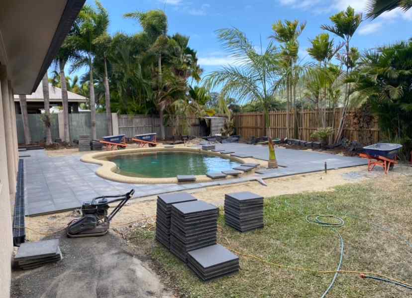Backyard During Paver Installation — Trinity Landscape in Cairns, QLD
