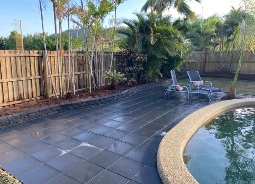 Concrete Pavers Around Pool & Lounger Chairs — Trinity Landscape in Cairns, QLD