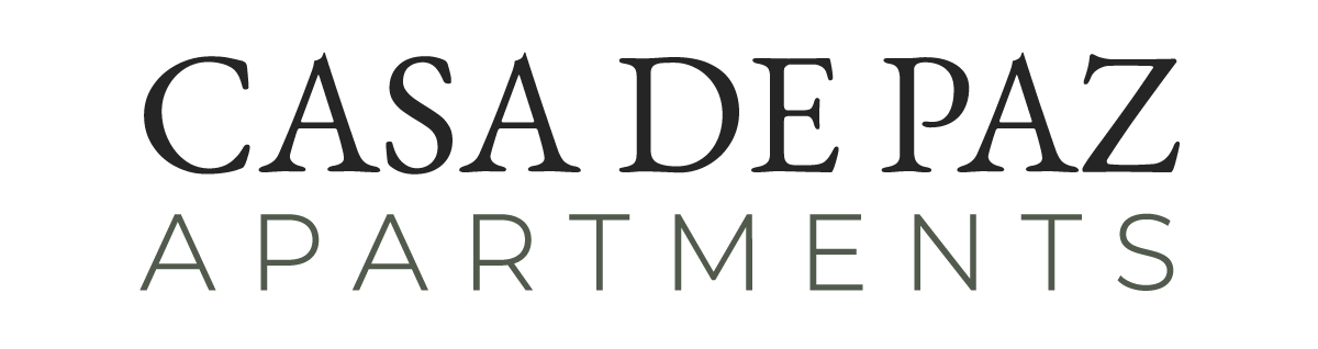 "Casa de Paz Apartments" in a serif font, with "APARTMENTS" in a smaller font beneath.
