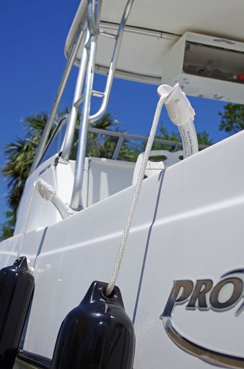 A white boat with the word pro on the side