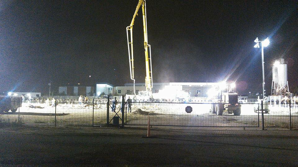 Concrete Truck Mixer And Workers At Night — Fort Worth, TX — H & H Concrete On Demand