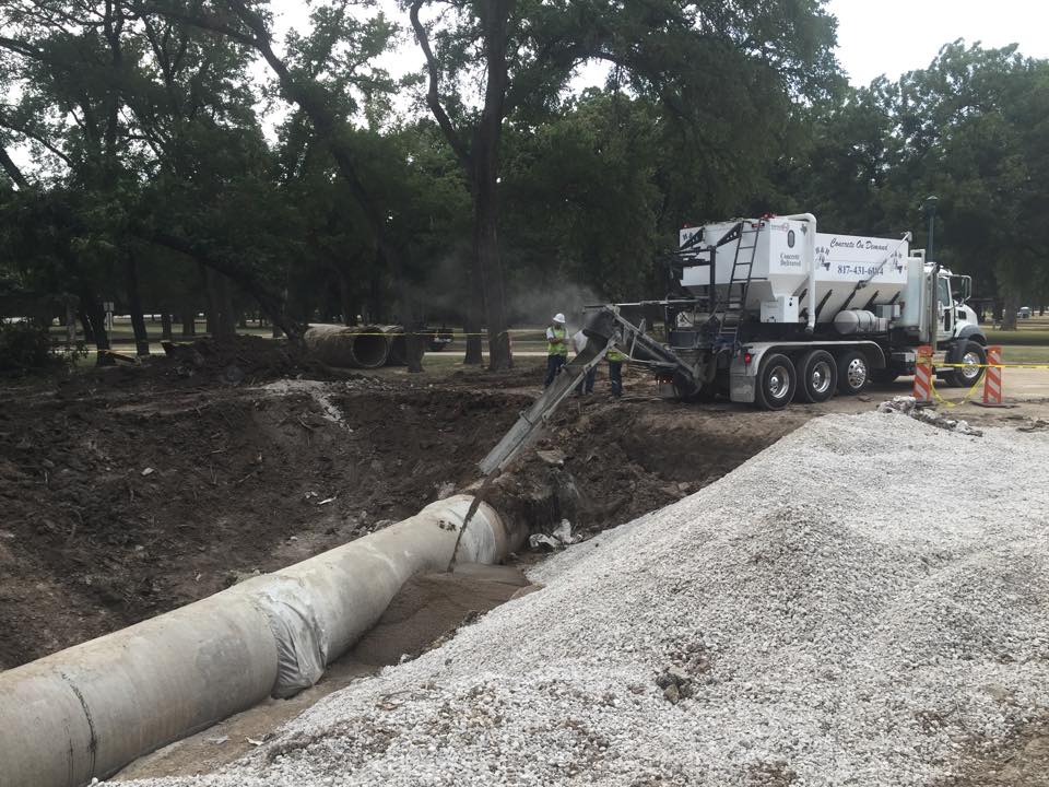 Pouring Concrete On Large Pipes — Fort Worth, TX — H & H Concrete On Demand