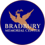 Bradbury Memorial Center logo in white on a blue circle with a dove and open book