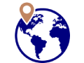 Blue globe with a tan map pin marker