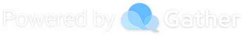 Powered by Gather logo in light blue and gray text on a white background