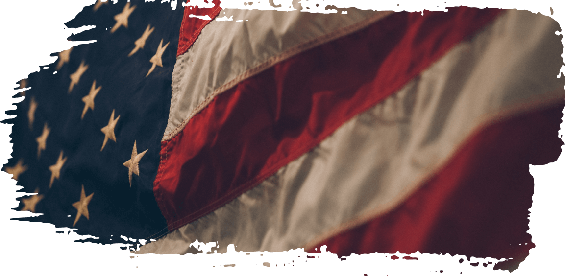 Stylized torn American flag with stars and red stripes