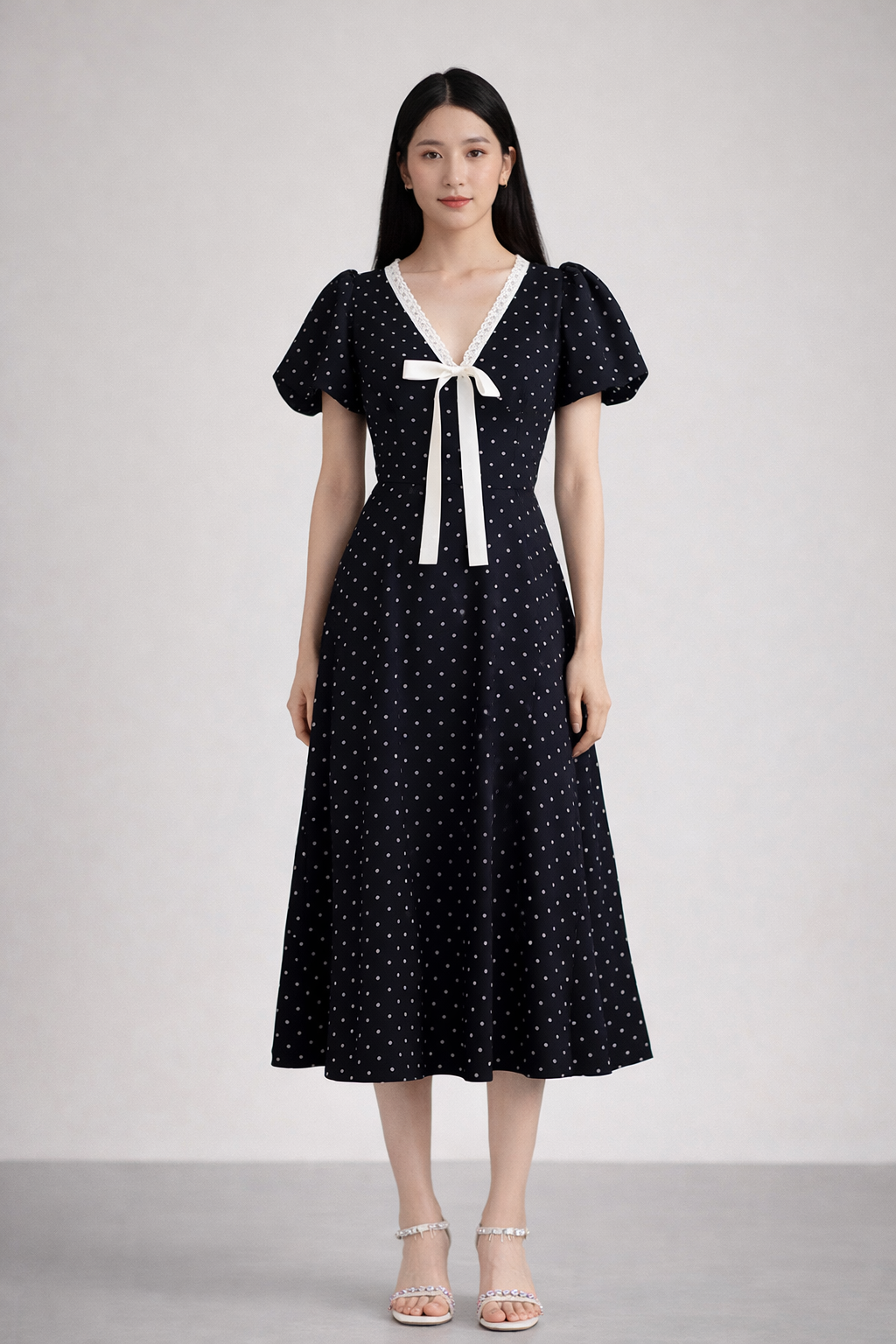 Swan Classic Polka Dot Midi Dress – Black