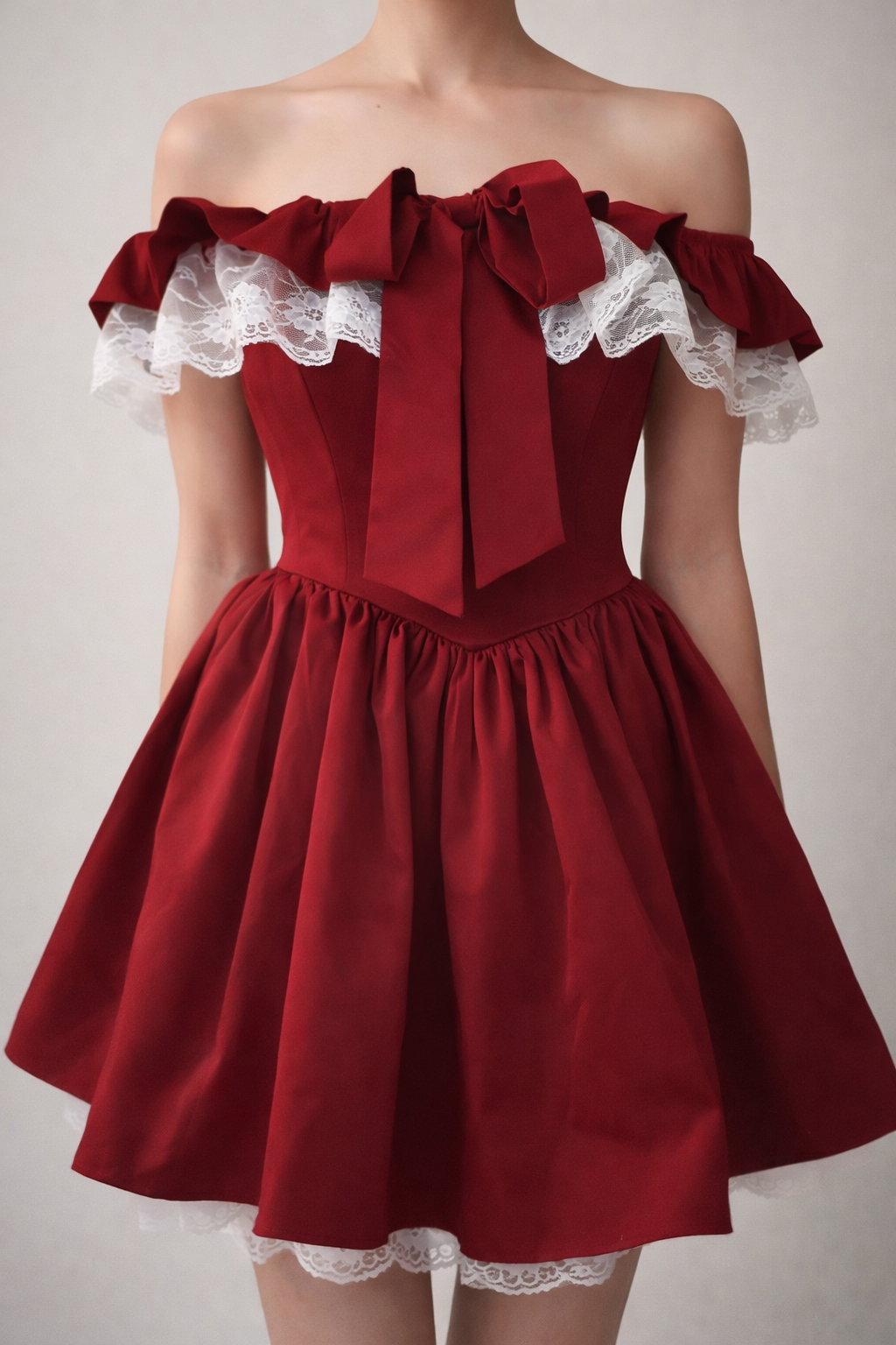 Swan Off-Shoulder Corset Mini Dress – Red