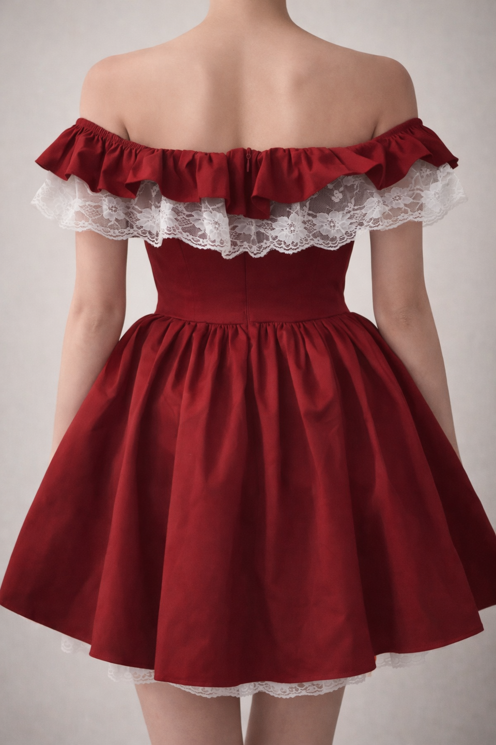 Swan Off-Shoulder Corset Mini Dress – Red
