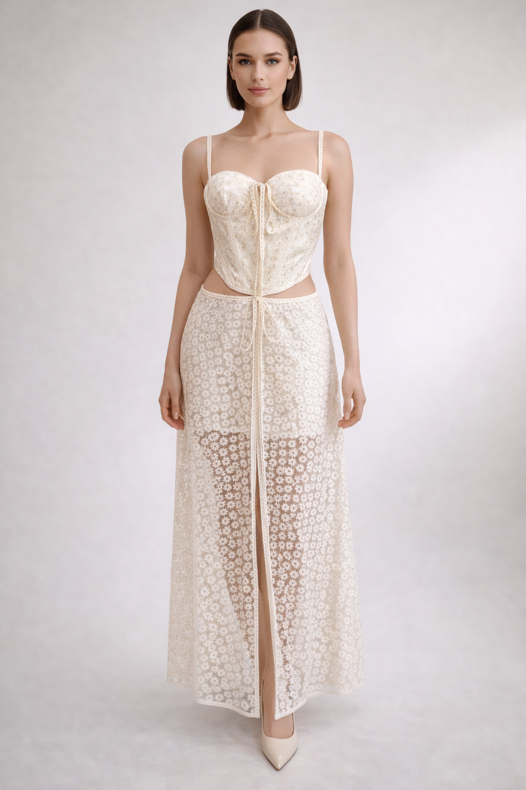 Swan Lace Corset Maxi Dress – Cream
