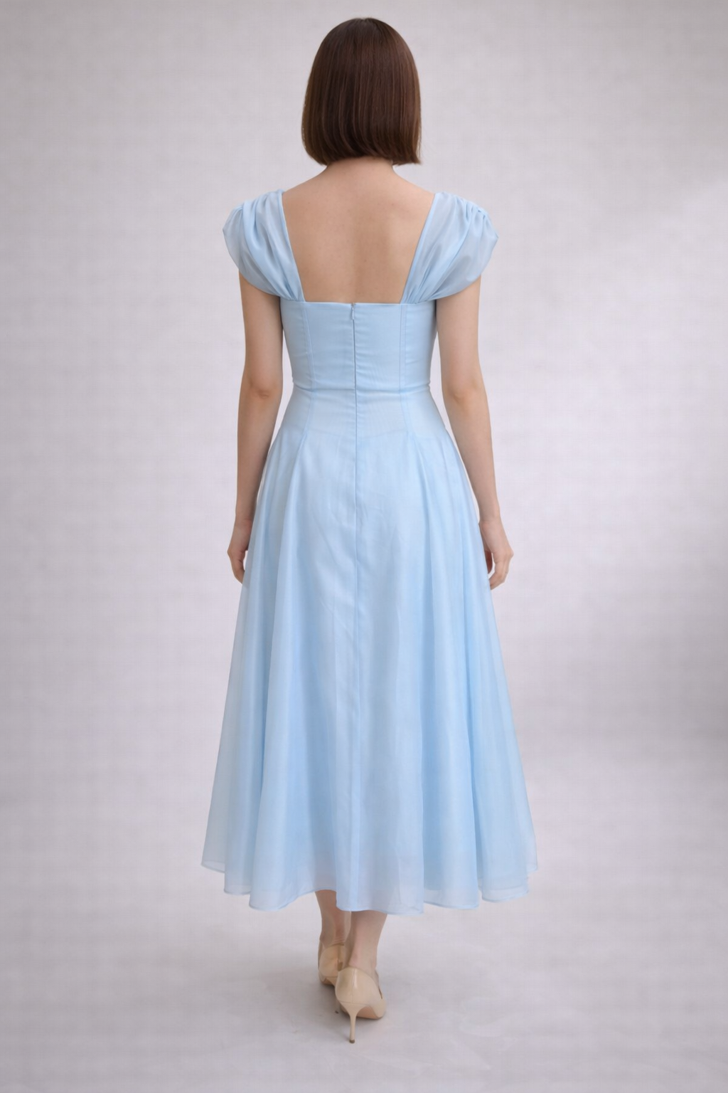 Swan Draped Coset Baby Blue Midi Dress