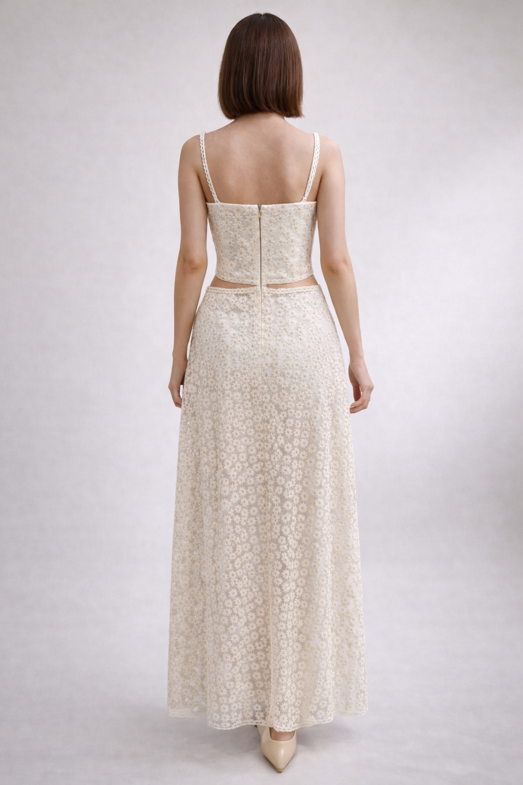 Swan Lace Corset Maxi Dress – Cream