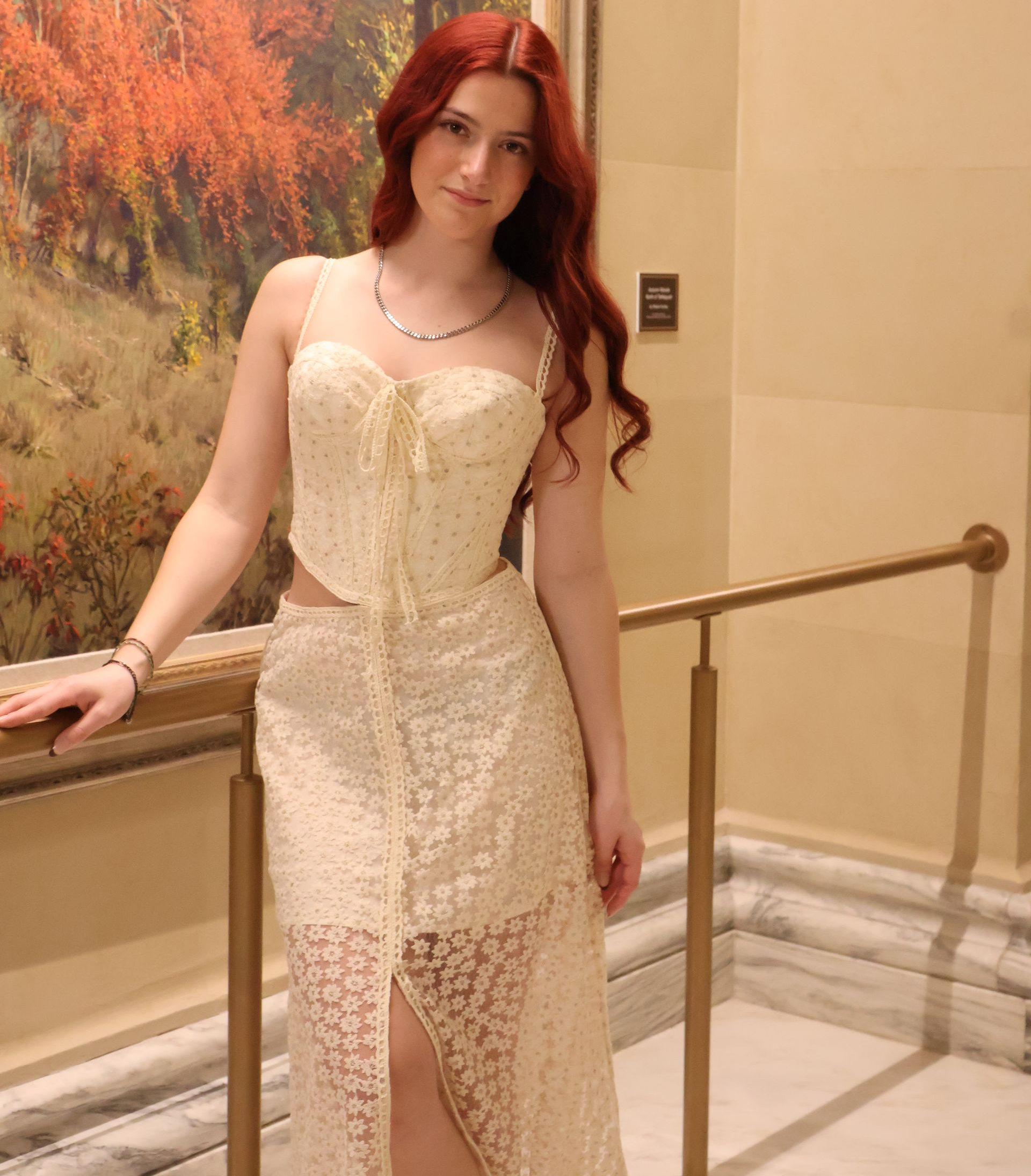 Swan Lace Corset Maxi Dress – Cream