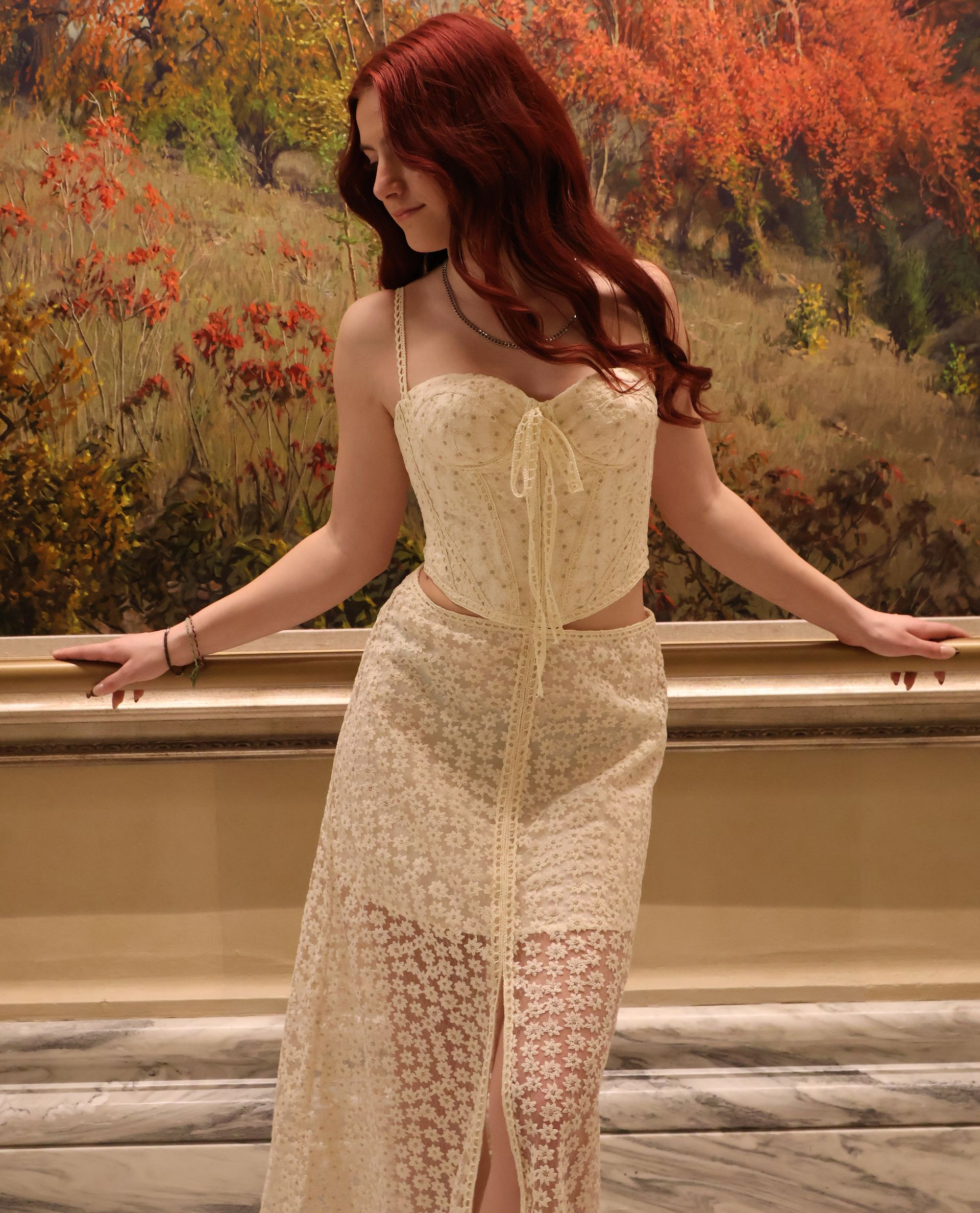 Swan Lace Corset Maxi Dress – Cream