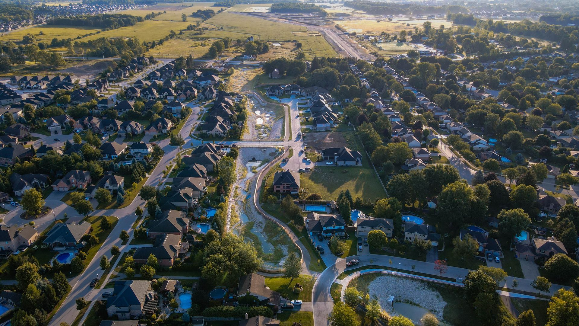 an aerial view of a residential area  Grading Ontario 