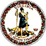 The seal of the state of virginia is a statue of a woman kneeling on a man 's back.