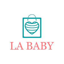 A logo for a baby store with a heart in a shopping bag.