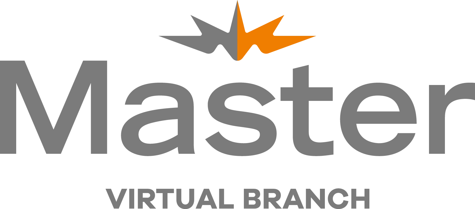 Logo avec le mot « Master » en gris, surmonté d'un symbole gris et orange. En dessous, « BRANCHE VIRTUELLE » en gris.