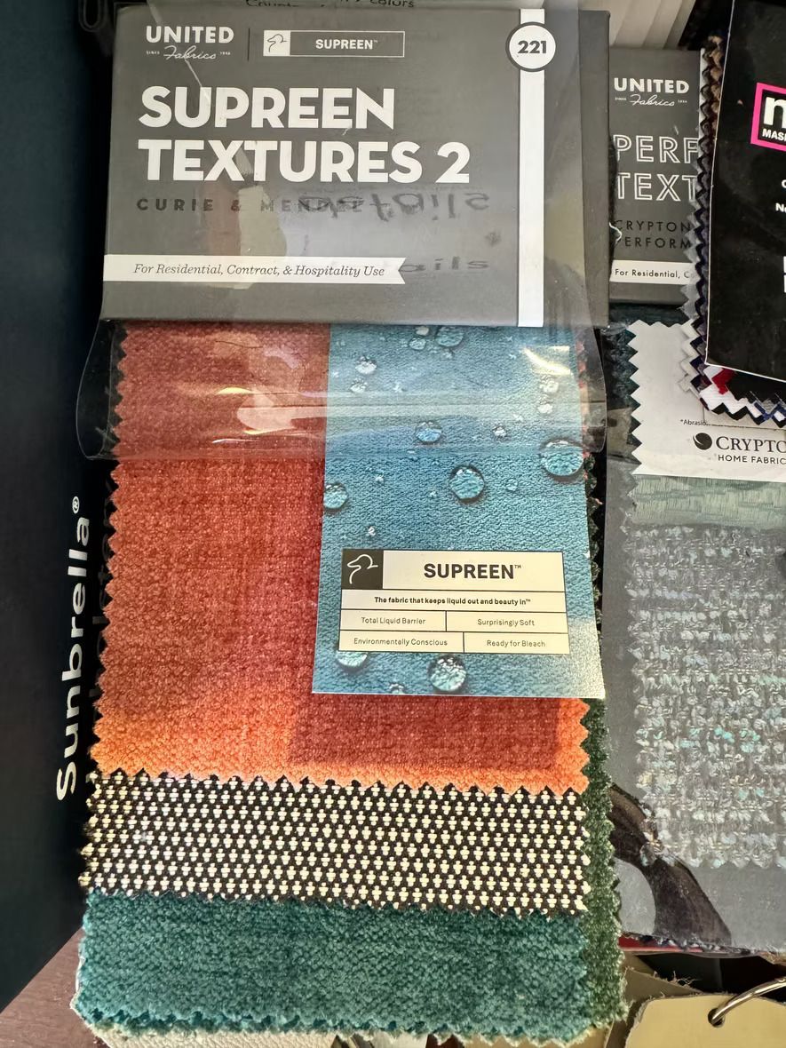 A display of supremeen textures 2 fabric samples