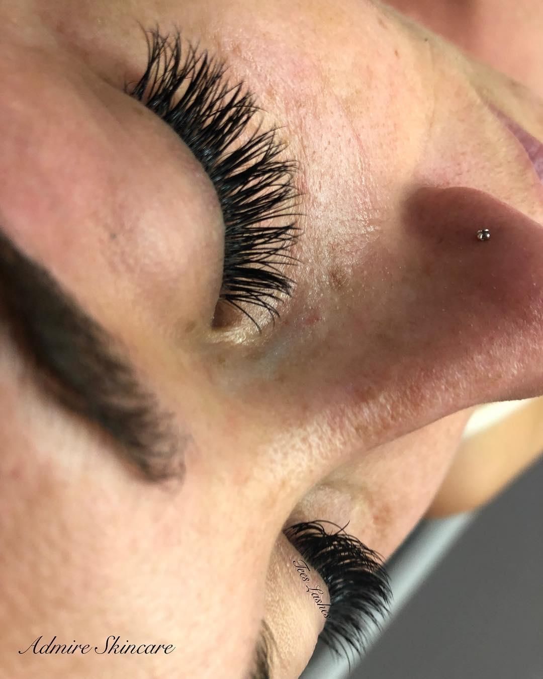 Close-up of a Person's Eye With Long, Black Eyelash Extensions and a Nose Piercing — Admire Skincare and Beauty in Taree, NSW