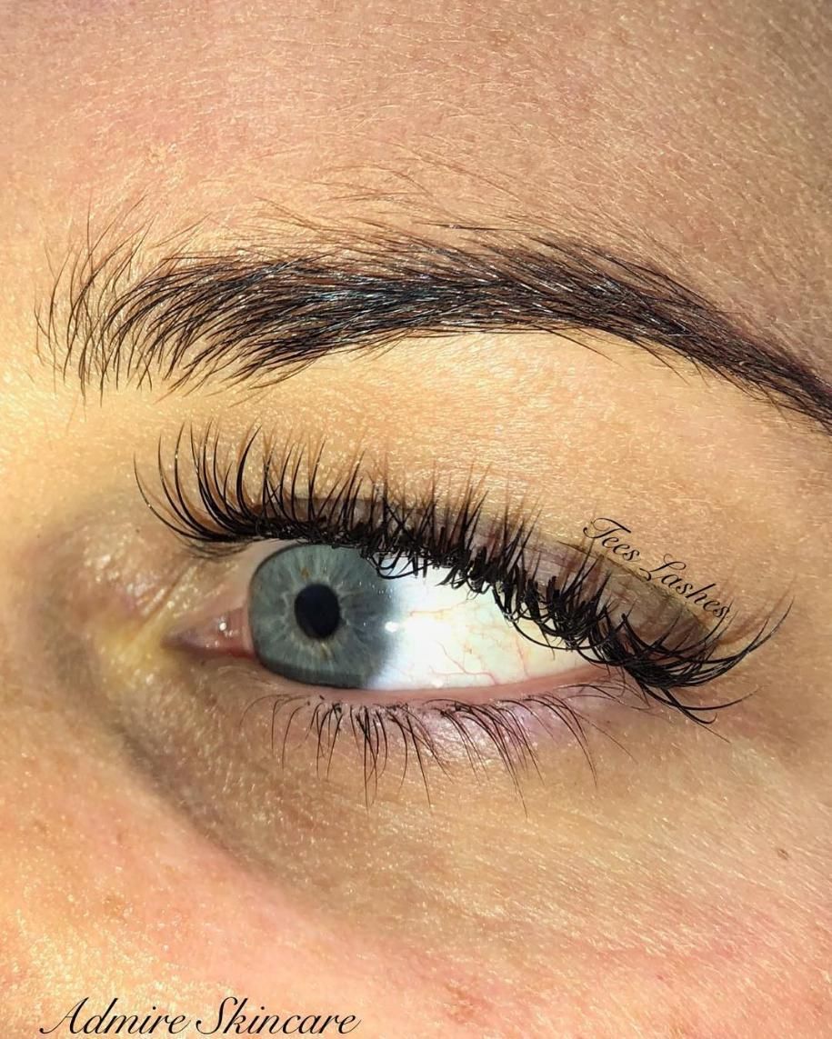 Close-up of a Blue Eye With Long, Dark Lashes and a Thick, Well-groomed Eyebrow — Admire Skincare and Beauty in Taree, NSW