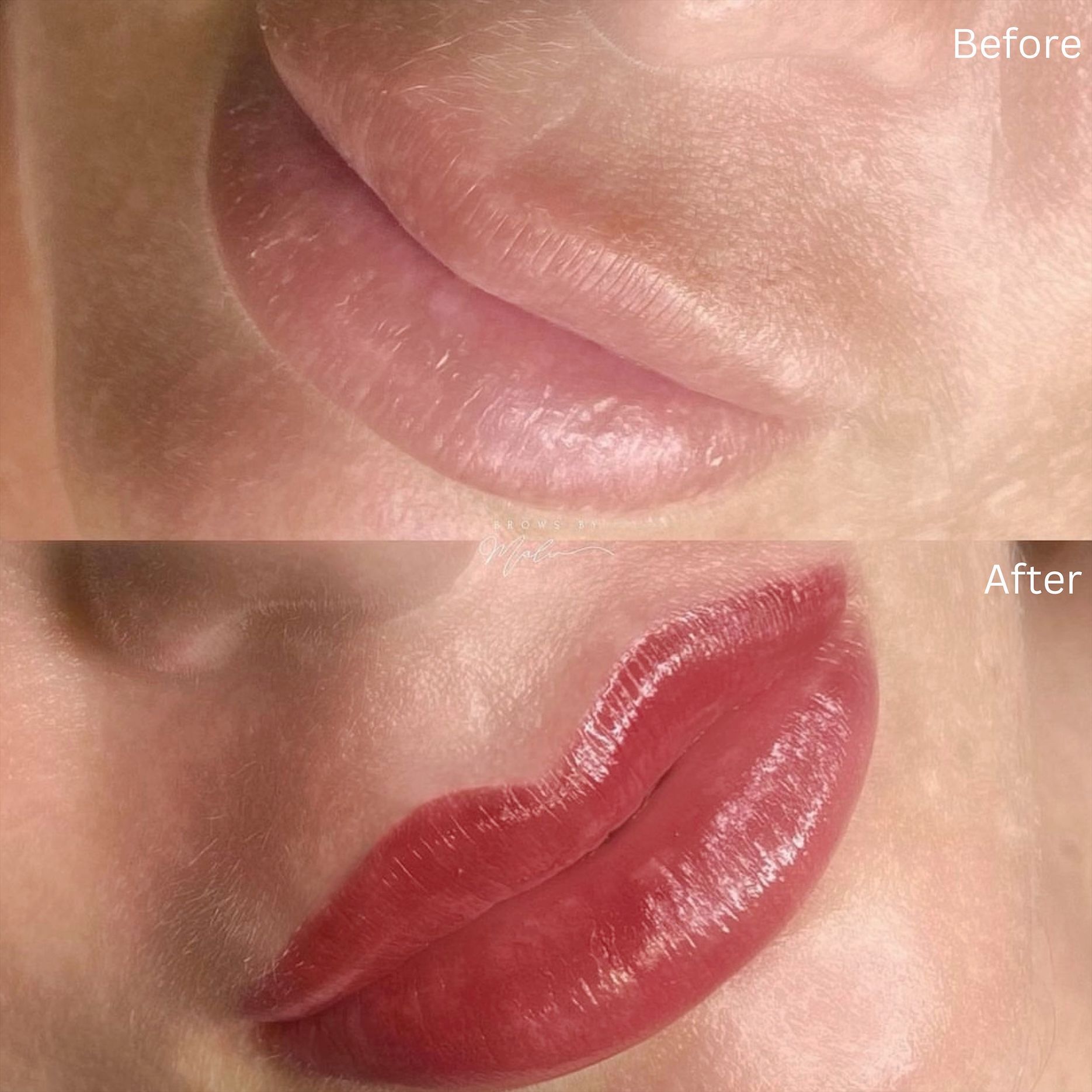 Comparison of lip appearance: top shows pale lips 