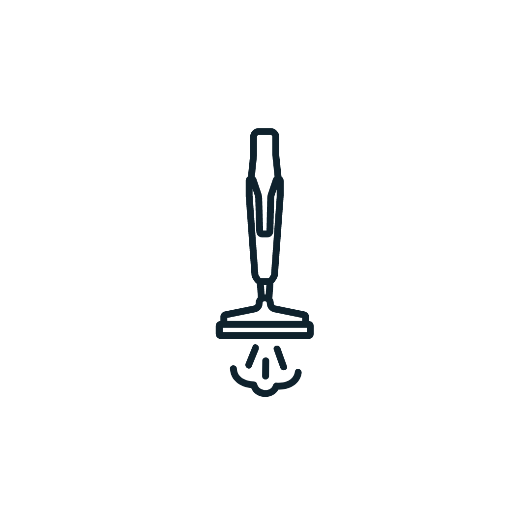 A line drawing of a vacuum cleaner on a white background.