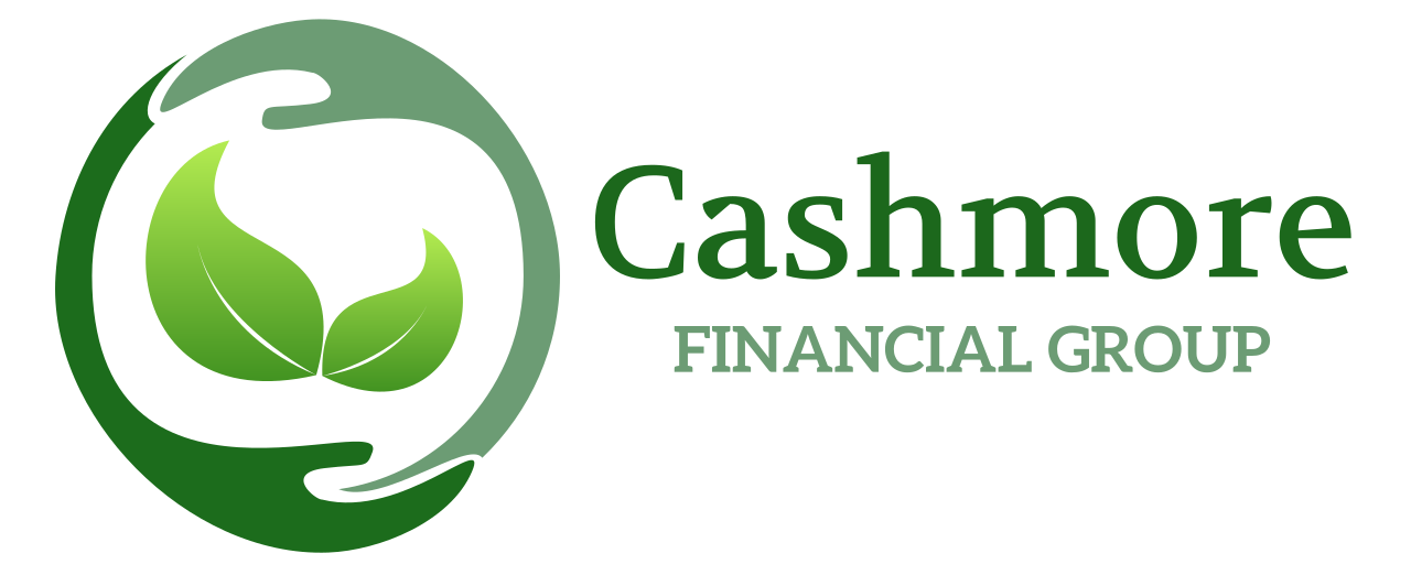 A logo for cashmore financial group with two hands holding leaves in a circle.