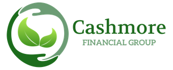 A logo for cashmore financial group with two hands holding leaves in a circle.