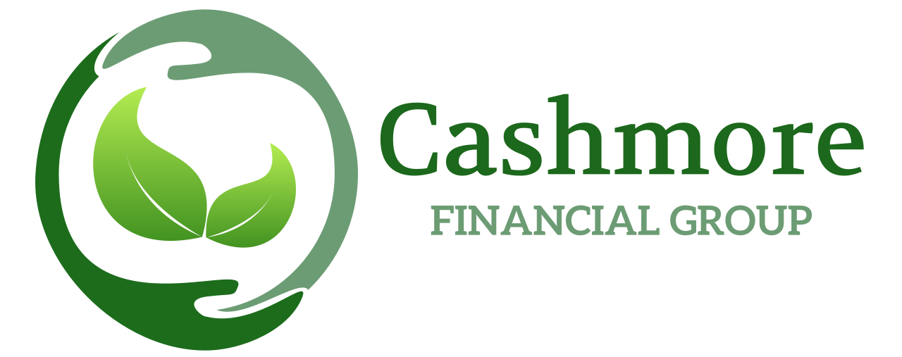 A logo for cashmore financial group with two hands holding leaves