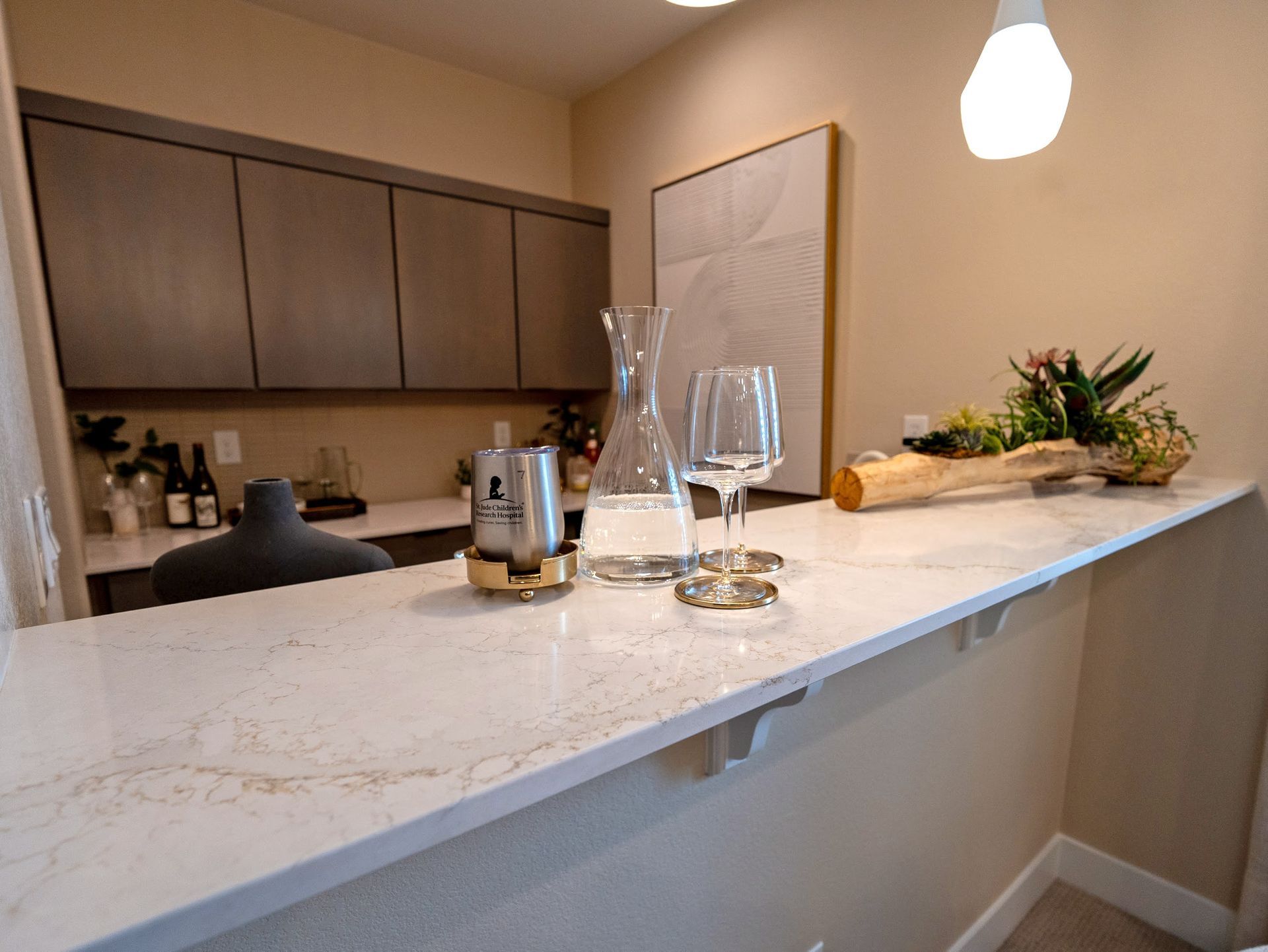 St Jude Dream home wet bar countertops, Blanc Elysse Silestone quartz 