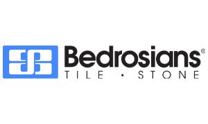 The bedrosians tile and stone logo is blue and black