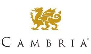 A logo for cambria with a dragon on it