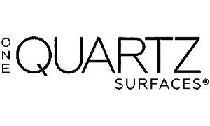 A black and white logo for a company called quartz surfaces