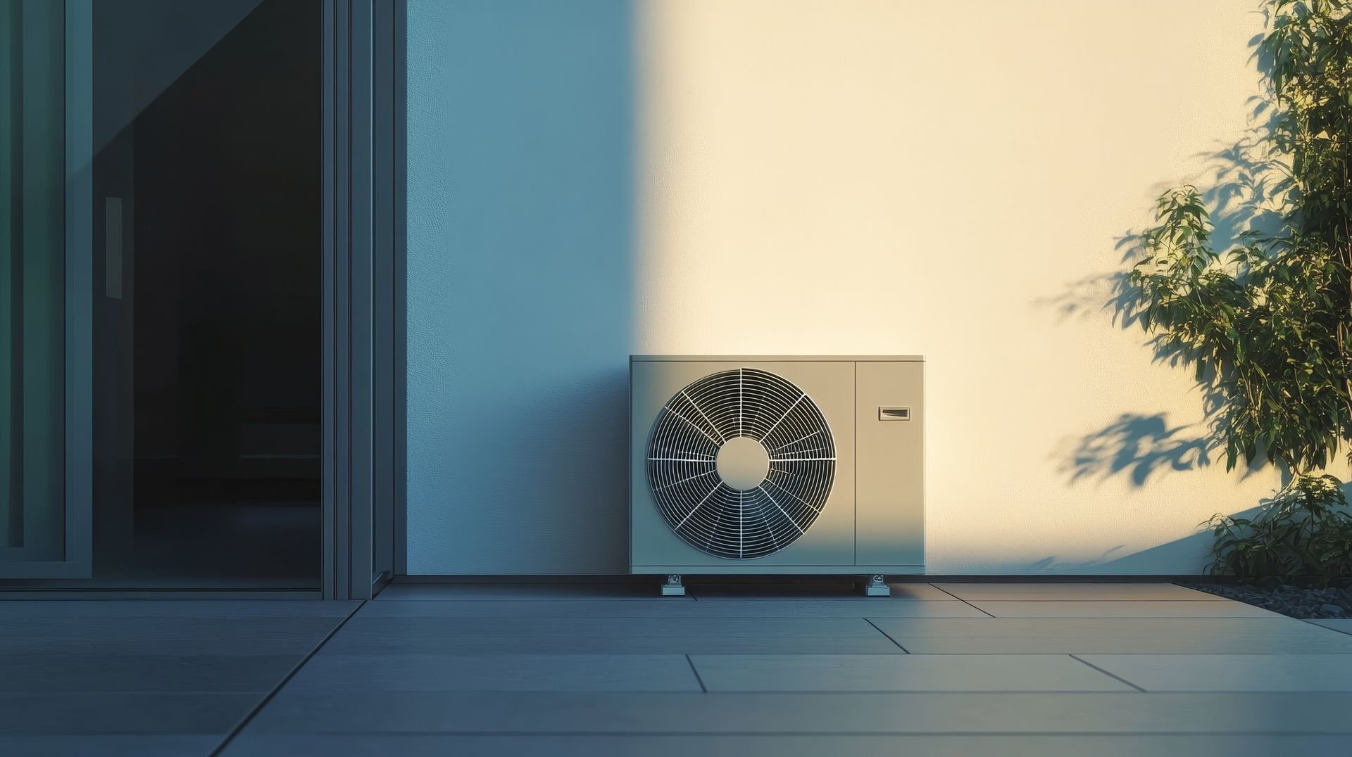 A large air conditioner is sitting on the side of a building.