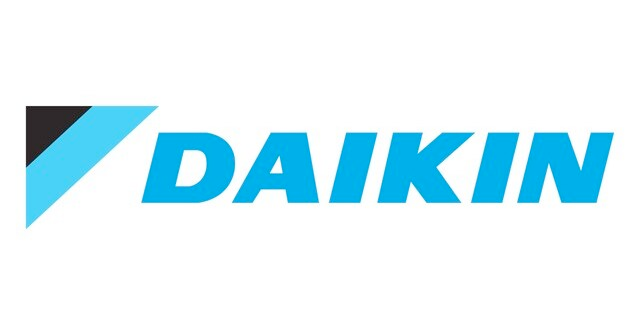 The daikin logo is blue and black on a white background